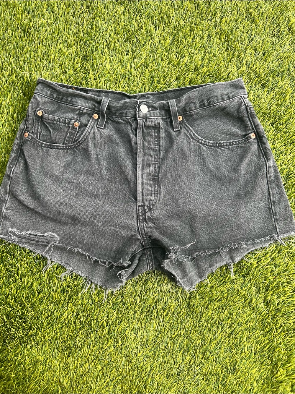 Levi’s  Strauss High-Rise Black Distressed Denim Shorts